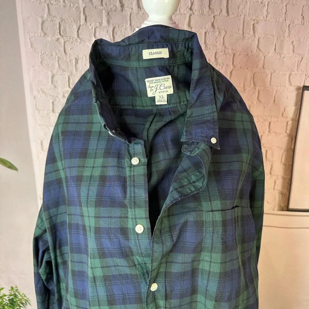 J.crew‎ Classic Green and Navy Plaid Shirt xl